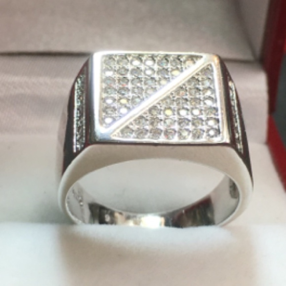 Crystal ring solid Silver Men's BlingBling… - Picture 4 of 4